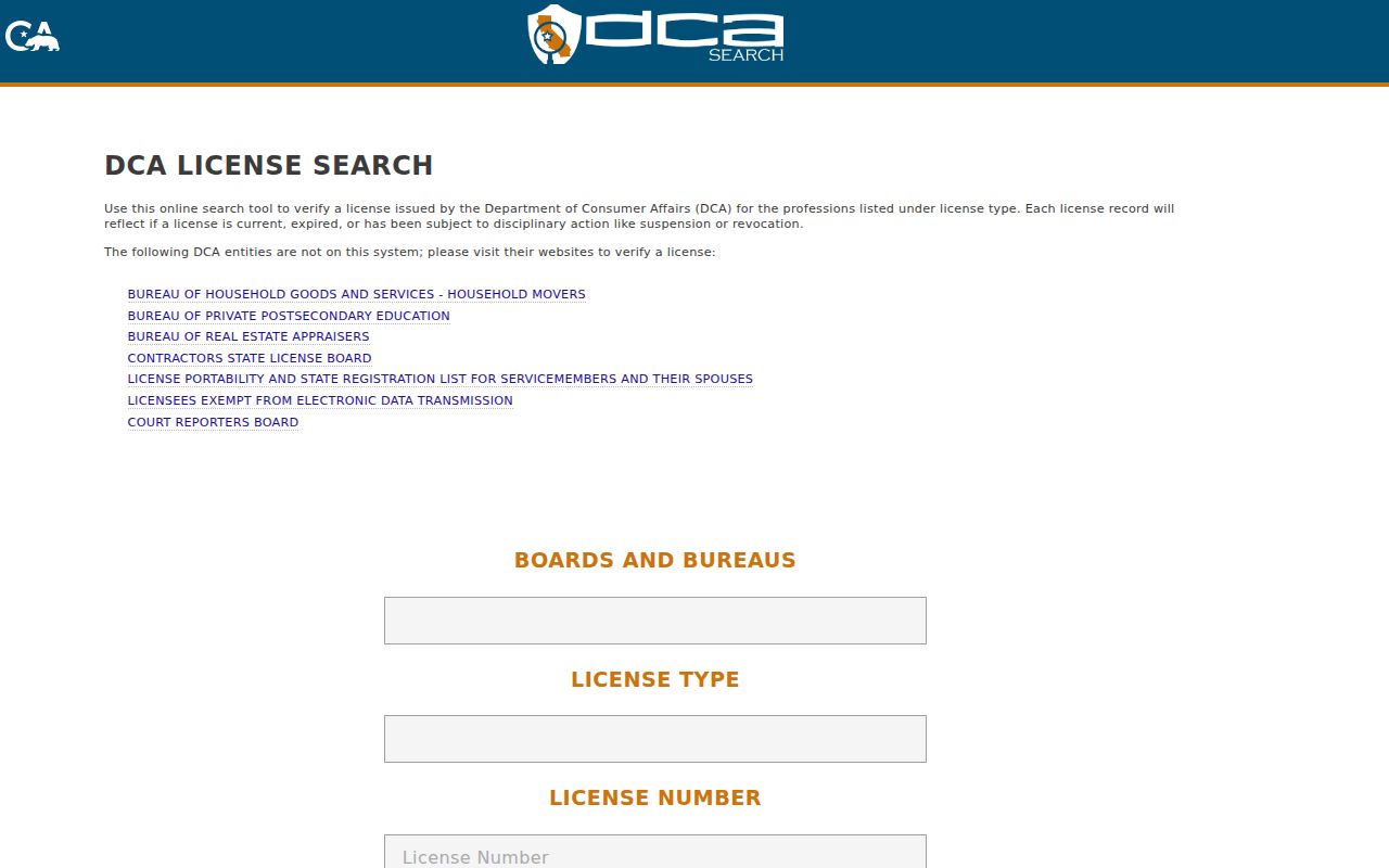 Napa resident lookup corroboration through the California Department of Consumer Affairs license search